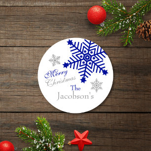 Adesivo Festivo Prata Azul Feliz Flocos de Neve de Natal