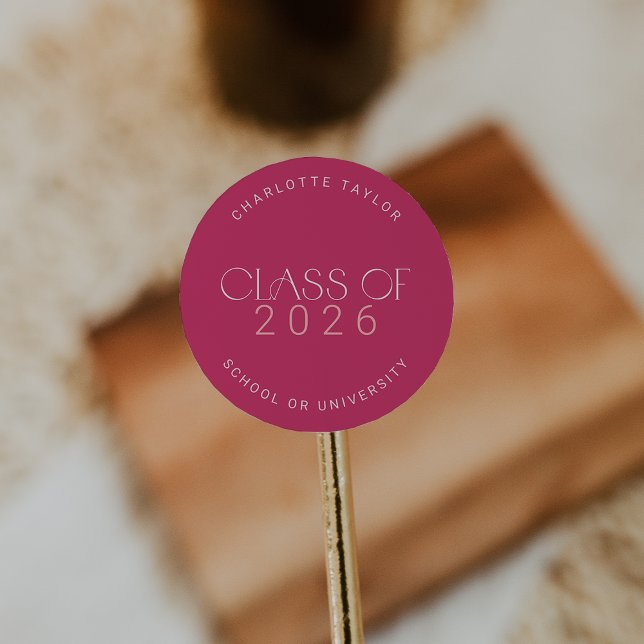 Adesivo Fete Moderno | Classe Rosa Quente de Graduação 202 (Modern Fete | Hot Pink Class of 2026 Graduation Classic Round Sticker)
