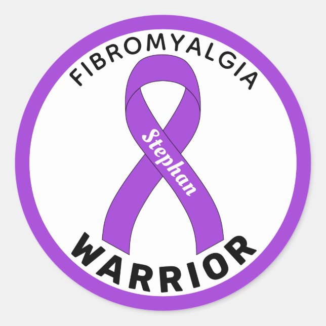 Adesivo Fibromialgia Warrior Ribbon White Round Sticker (Frente)