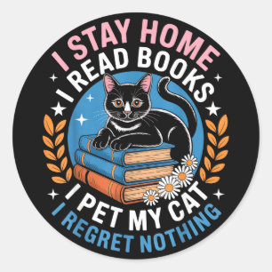 Adesivo Ficar em casa ler livros acariciar gato introverti