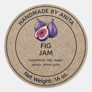 Adesivo Fig Jam Jelly Jar Label Kraft Estilo de Papel