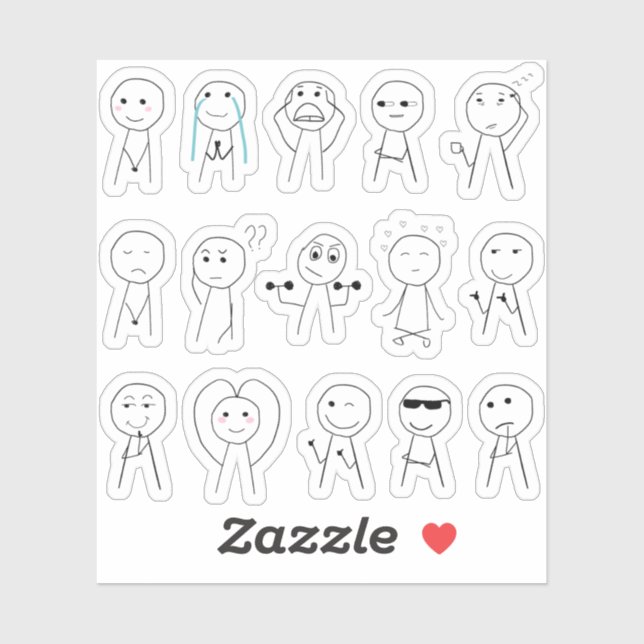 Adesivo Figuras desenhadas à mão - Reações engraçadas do S (Folha)