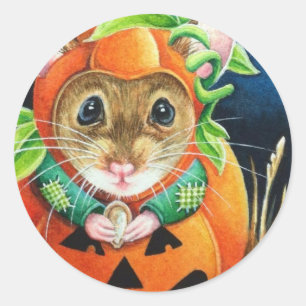 Adesivo Figurino de Halloween Pumpkin Mouse Watercolor Art