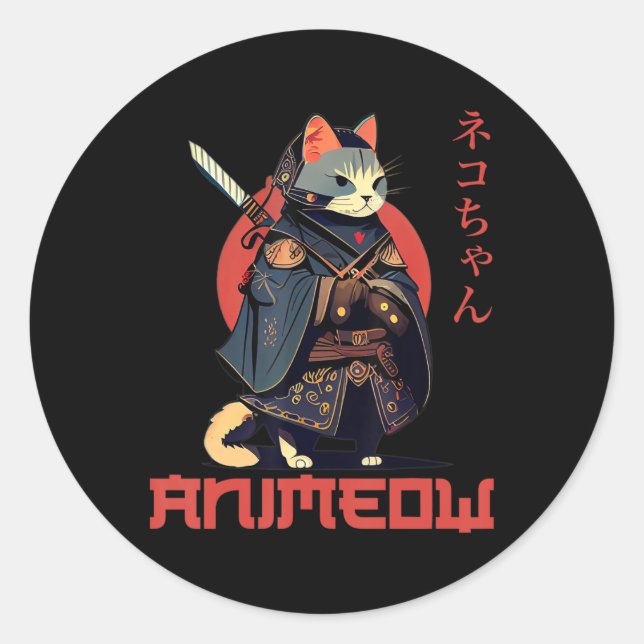 Adesivo Figurino divertido de ANIMEOW Samurai Kawaii Cat N (Frente)