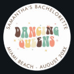 Adesivo Filas de dança de noz do Disco de Bachelorette Ret<br><div class="desc">Os adesivos das Filas de Retrospectiva de Festa de solteira personalizadas que você pode personalizar com o nome,  o destino e a data da noiva. Design de retrato de noiva correspondente perfeito</div>