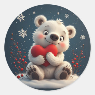 Adesivo Filhote Adorável de Urso Polar Branco Segurando um