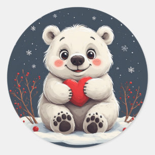 Adesivo Filhote Adorável de Urso Polar Branco Segurando um