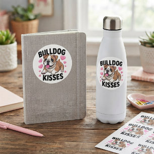 Adesivo Filhote de Bulldog Fofo Beijos Coração Rosa Amor C