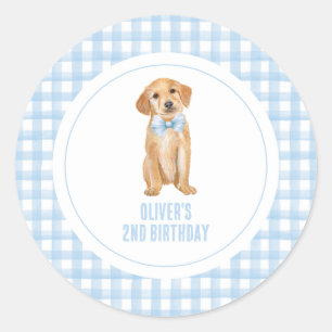 Adesivo Filhote de cachorro preppy de xadrez de aniversári