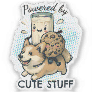 Adesivo Filhote de corgi fofo e feliz com leite e biscoito