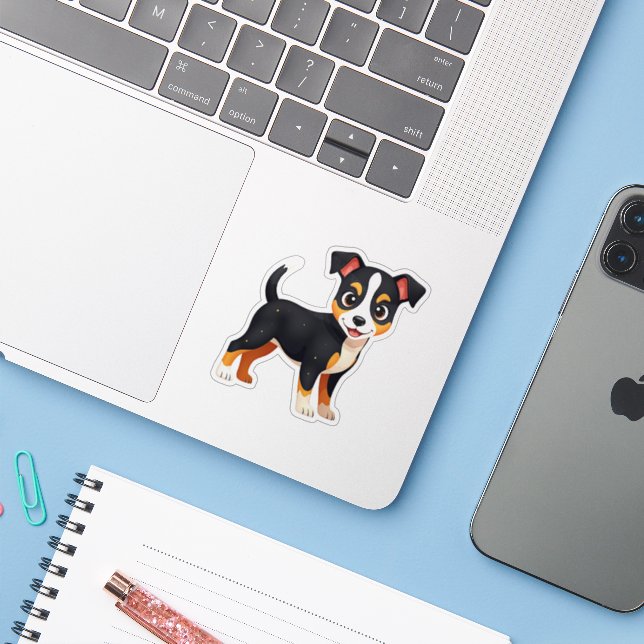 Adesivo Filhote de Manchester Terrier Kawaii – Pose Sentad (Notebook com iPhone)
