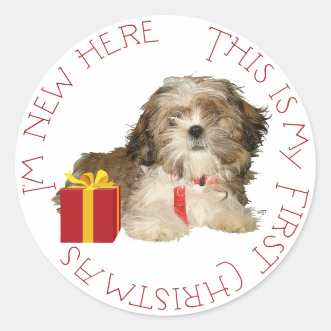 Adesivo Filhote de Shih Tzu Primeiro Natal (Frente)