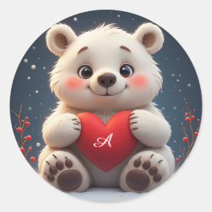 Adesivo Filhote de Urso Polar Branco Adorável Segurando um
