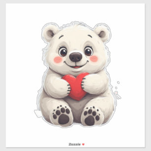 Adesivo Filhote de Urso Polar Branco Adorável Segurando um