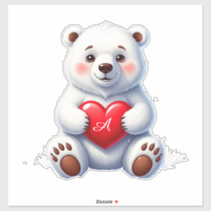 Adesivo Filhote de Urso Polar Branco Adorável Segurando um