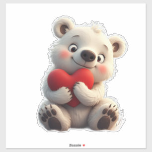 Adesivo Filhote de Urso Polar Branco Adorável Segurando um