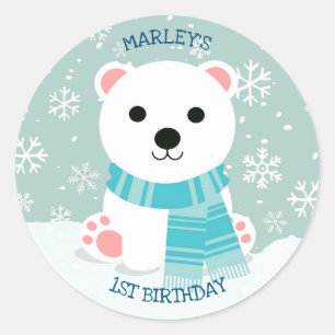 Adesivo Filhote de Urso Polar Flocos de Neve de Inverno