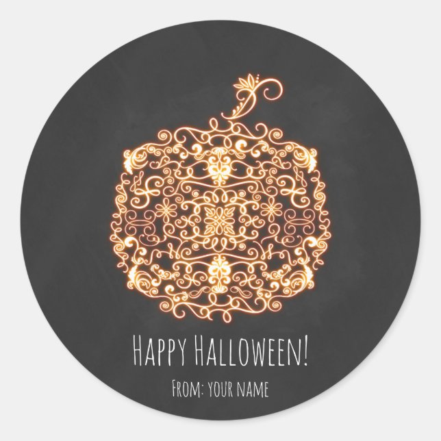 Adesivo Filigree Laranja Abóbora Brilhante Halloween Favor (Frente)