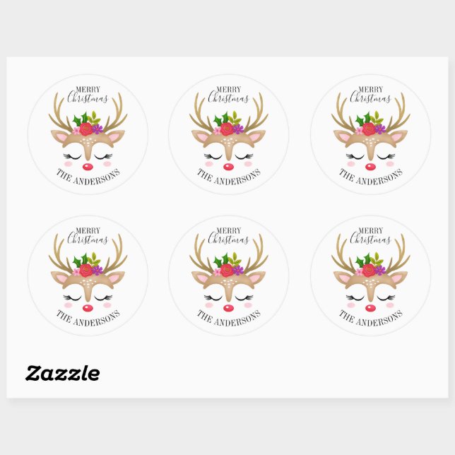 Adesivo Fim de Natal de Reindeer Cute Personalizado (Folha)