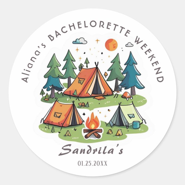 Adesivo Fim de Semana de Acampamento Simples Festa de Desp (Frente)