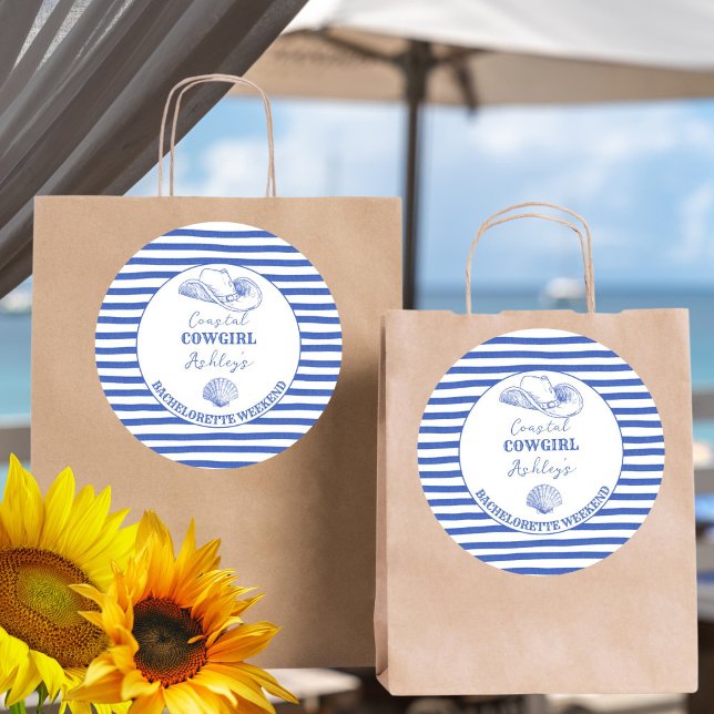 Adesivo Fim de semana de noiva Coastal Cowgirl impresso (Coastal Cowgirl Bachelorette weekend printed Sticker last toast on a coast dusty blue favor stickers)