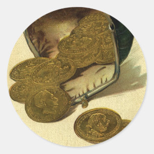 Adesivo Finanças Empresariais Vintage, Moeda de Ouro no Bo
