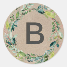 Adesivo Fios de Envelope Kraft Foliage Wreath Monogramas