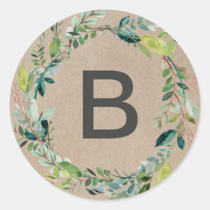 Adesivo Fios de Envelope Kraft Foliage Wreath Monogramas