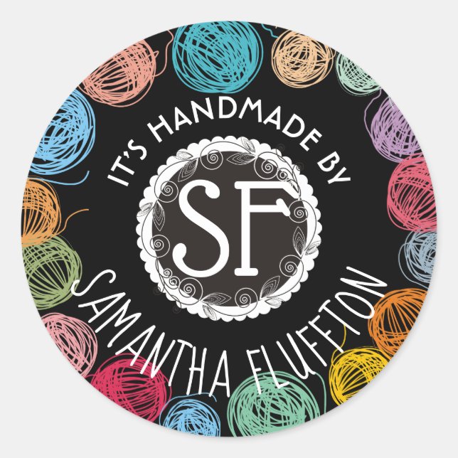 Adesivo Fios escrivados tricotando crochê feito à mão com  (Frente)