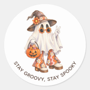 Adesivo Fique Groovy Fique Assustador Fantasma de Hallowee