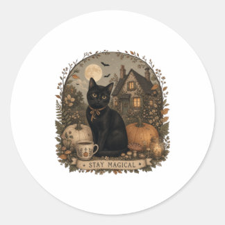 Adesivo Fique Mágico Gato Preto Halloween Cottagecore