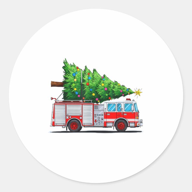 Adesivo Fire Truck Christmas Tree Xmas Lights Firefighter  (Frente)