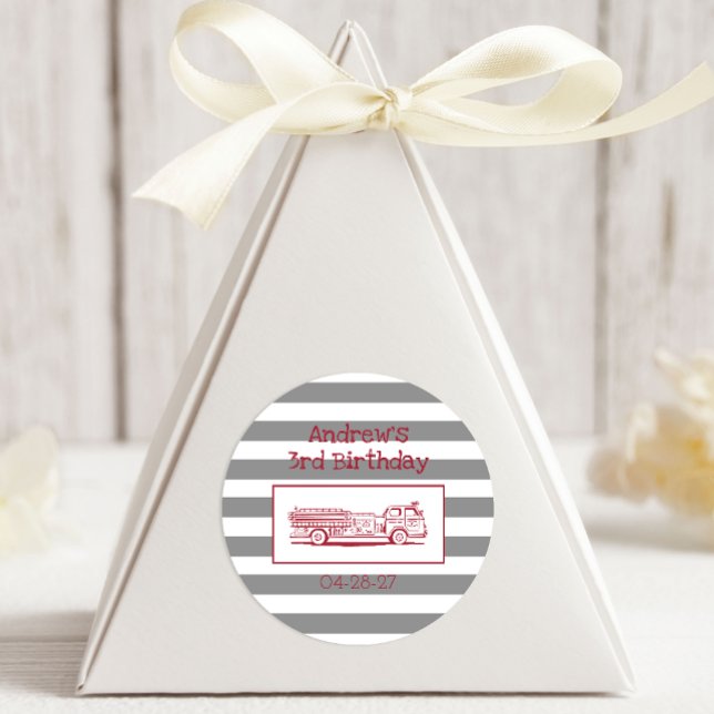 Adesivo Fire Truck Red Boys Divirta-se Aniversário (Criador carregado)