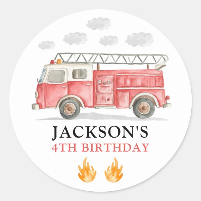 Adesivo Firetruck Calling All Firefigthers Boy Birthday (Frente)