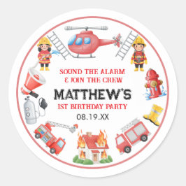 Adesivo Firetrucks Boy 1st Birthday | Cute Little party