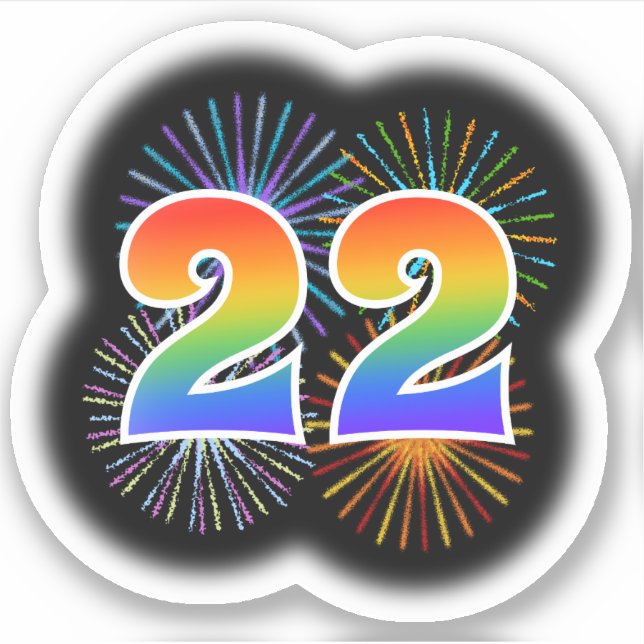 Adesivo Fireworks divertido + Rainbow Pattern "22" Event # (Frente)