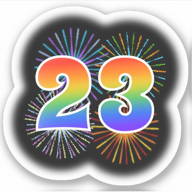 Adesivo Fireworks divertido + Rainbow Pattern "23" Event # (Frente)
