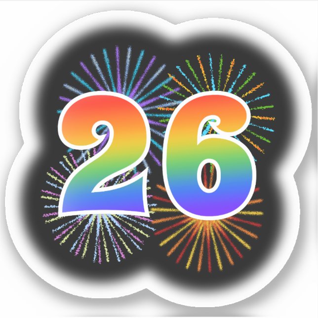Adesivo Fireworks divertido + Rainbow Pattern "26" Event # (Frente)