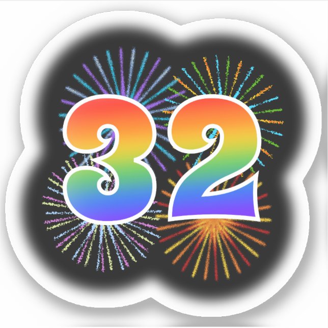 Adesivo Fireworks divertido + Rainbow Pattern "32" Event # (Frente)