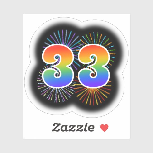 Adesivo Fireworks divertido + Rainbow Pattern "33" Event # (Folha)