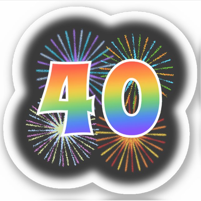 Adesivo Fireworks divertido + Rainbow Pattern "40" Event # (Frente)
