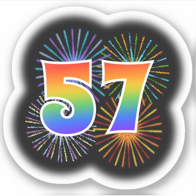 Adesivo Fireworks divertido + Rainbow Pattern "57" Event # (Frente)