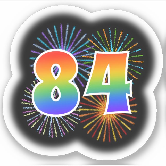 Adesivo Fireworks divertido + Rainbow Pattern "84" Event # (Frente)