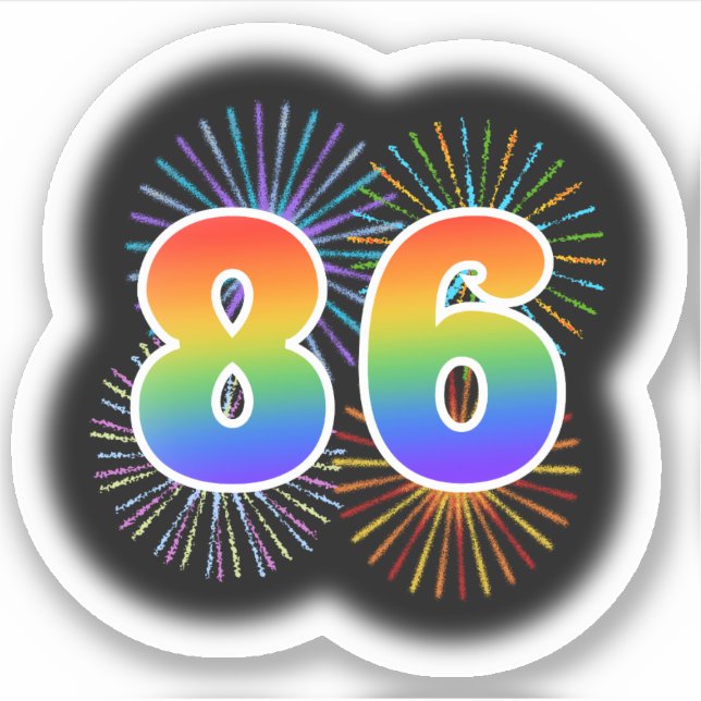 Adesivo Fireworks divertido + Rainbow Pattern "86" Event # (Frente)