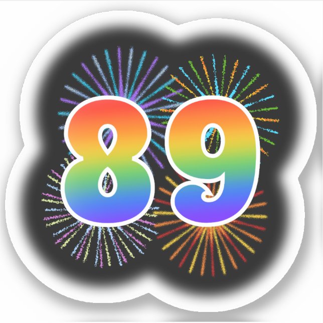 Adesivo Fireworks divertido + Rainbow Pattern "89" Event # (Frente)