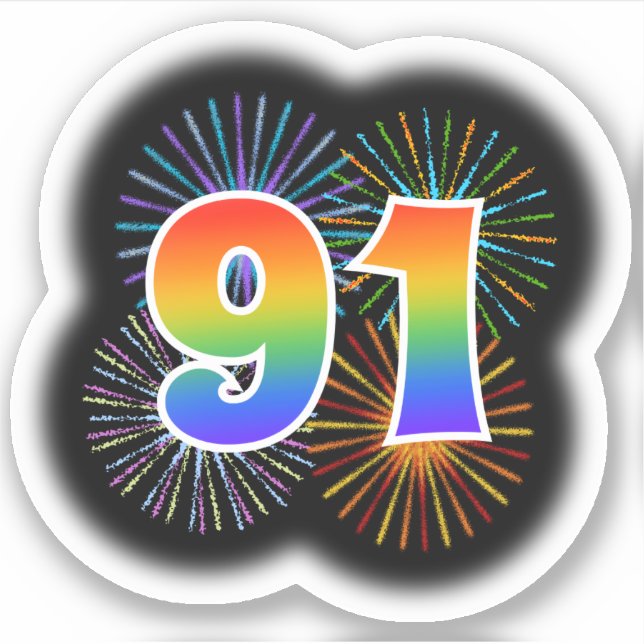 Adesivo Fireworks divertido + Rainbow Pattern "91" Event # (Frente)