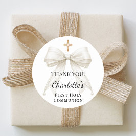 Adesivo First Communion bow ivory pearls cross thank you