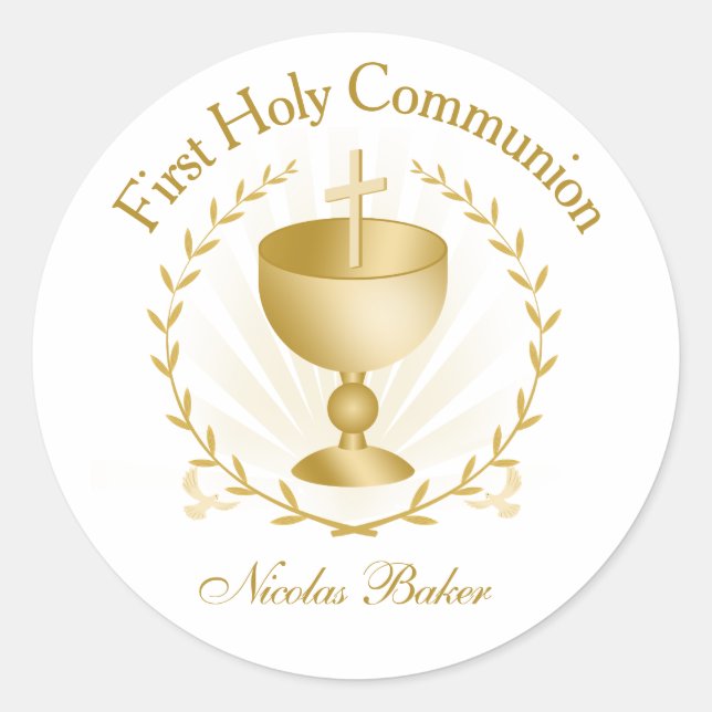 Adesivo First Communion Gold Chalice Laurel Wreath Sticker (Frente)