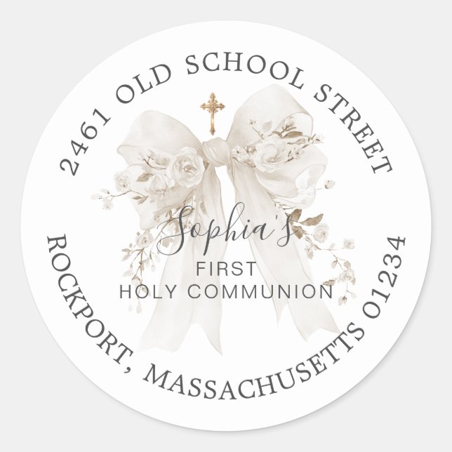 Adesivo First Communion White Bow Return Address Label (Frente)