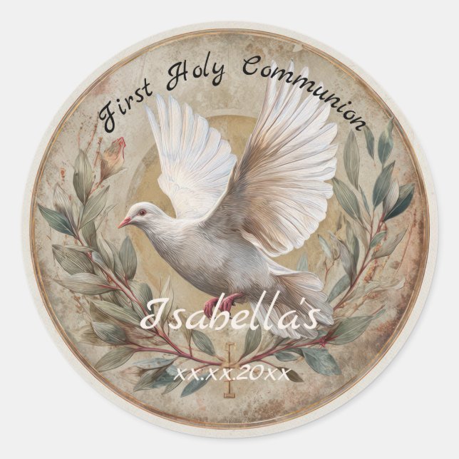 Adesivo  First Holy Communion Dove Vintage Christian Theme (Frente)